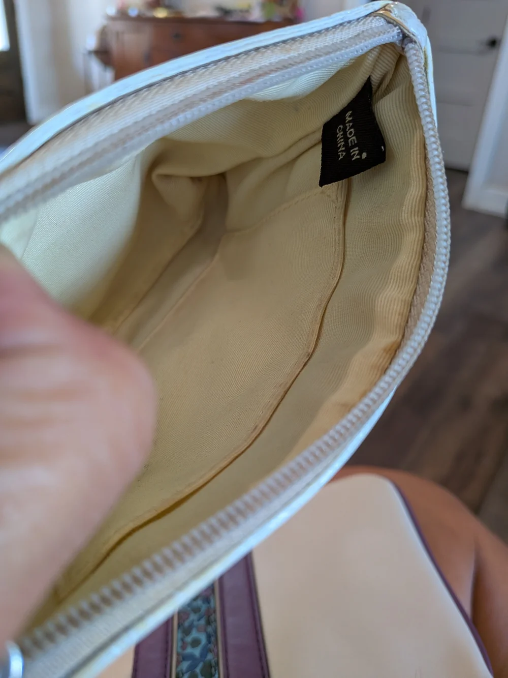 Coach Beige Signature Canvas Wristlet with White Leather Trim
